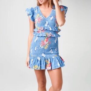 LoveShackFancy Floral Blue Ruffle Dress